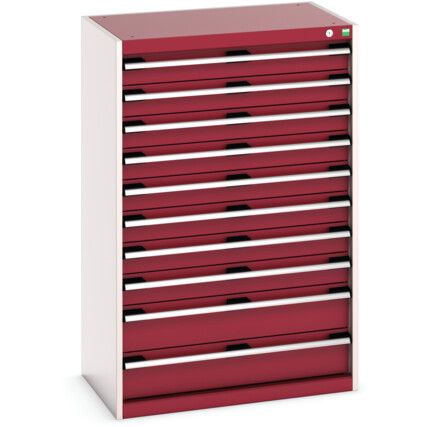 Cubio Drawer Cabinet, 10 Drawers, Light Grey/Red, 1200 x 800 x 525mm