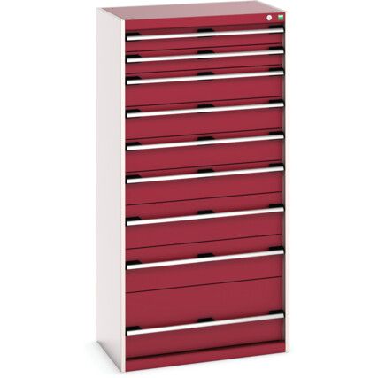 Cubio Drawer Cabinet, 9 Drawers, Light Grey/Red, 1600 x 800 x 525mm