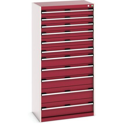 Cubio Drawer Cabinet, 11 Drawers, Light Grey/Red, 1600 x 800 x 525mm