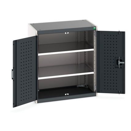 Cubio Storage Cabinet, 2 Perfo Doors, Anthracite Grey, 900 x 800 x 525mm