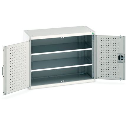 Cubio Storage Cabinet, 2 Perfo Doors, Light Grey, 800 x 1050 x 525mm