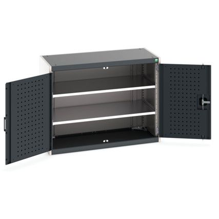 Cubio Storage Cabinet, 2 Perfo Doors, Anthracite Grey, 800 x 1050 x 525mm