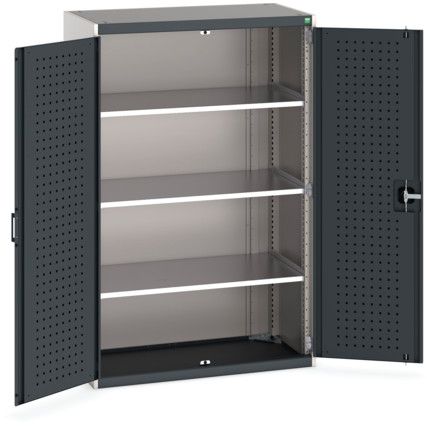 Cubio Storage Cabinet, 2 Perfo Doors, Anthracite Grey, 1600 x 1050 x 525mm