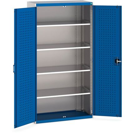 Cubio Storage Cabinet, 2 Perfo Doors, Blue, 2000 x 1050 x 525mm