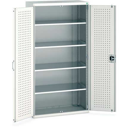 Cubio Storage Cabinet, 2 Perfo Doors, Light Grey, 2000 x 1050 x 525mm