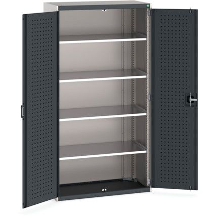 Cubio Storage Cabinet, 2 Perfo Doors, Anthracite Grey, 2000 x 1050 x 525mm