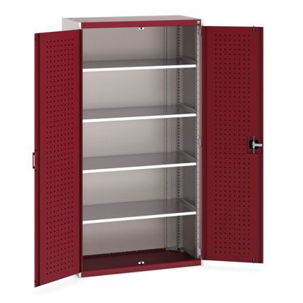 Cubio Storage Cabinet, 2 Perfo Doors, Red, 2000 x 1050 x 525mm