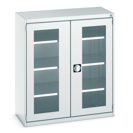 Cubio Storage Cabinet, 2 Clearview Doors, Light Grey, 1200 x 1050 x 525mm