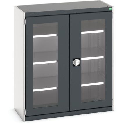 Cubio Storage Cabinet, 2 Clearview Doors, Anthracite Grey, 1200 x 1050 x 525mm