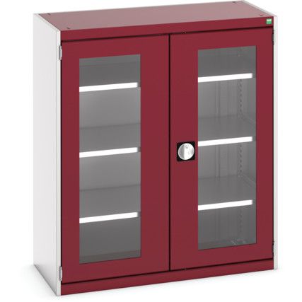 Cubio Storage Cabinet, 2 Clearview Doors, Red, 1200 x 1050 x 525mm