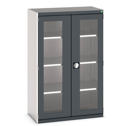 Cubio Storage Cabinet, 2 Clearview Doors, Anthracite Grey, 1600 x 1050 x 525mm