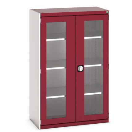 Cubio Storage Cabinet, 2 Clearview Doors, Red, 1600 x 1050 x 525mm