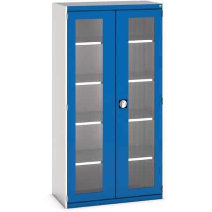 Cubio Storage Cabinet, 2 Clearview Doors, Blue, 2000 x 1050 x 525mm