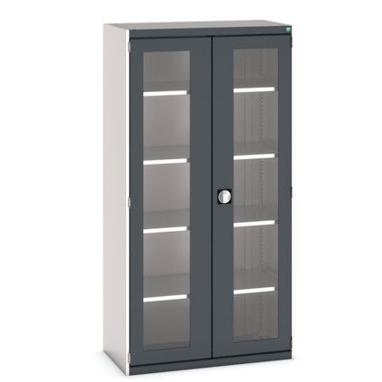 Cubio Storage Cabinet, 2 Clearview Doors, Anthracite Grey, 2000 x 1050 x 525mm