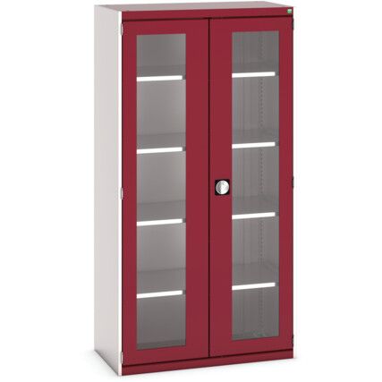 Cubio Storage Cabinet, 2 Clearview Doors, Red, 2000 x 1050 x 525mm