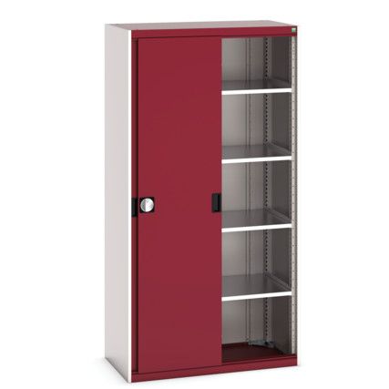 Cubio Storage Cabinet, Single Sliding Door, Red, 2000 x 1050 x 525mm