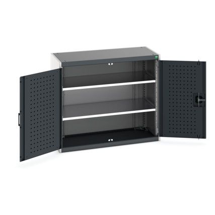 Cubio Storage Cabinet, 2 Perfo Doors, Anthracite Grey, 900 x 1050 x 525mm