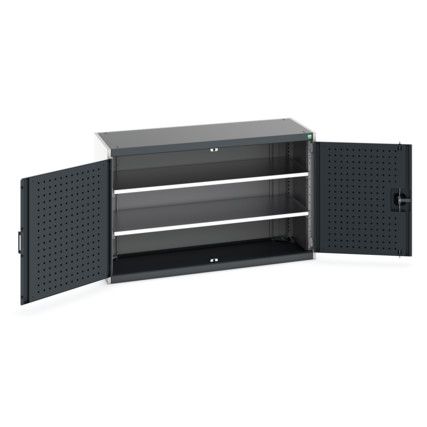 Cubio Storage Cabinet, 2 Perfo Doors, Anthracite Grey, 800 x 1300 x 525mm