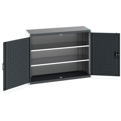 Cubio Storage Cabinet, 2 Perfo Doors, Anthracite Grey, 1000 x 1300 x 525mm