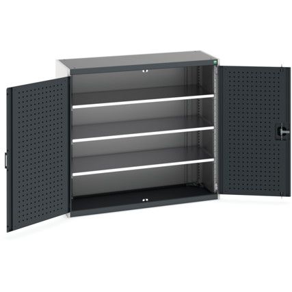 Cubio Storage Cabinet, 2 Perfo Doors, Anthracite Grey, 1200 x 1300 x 525mm