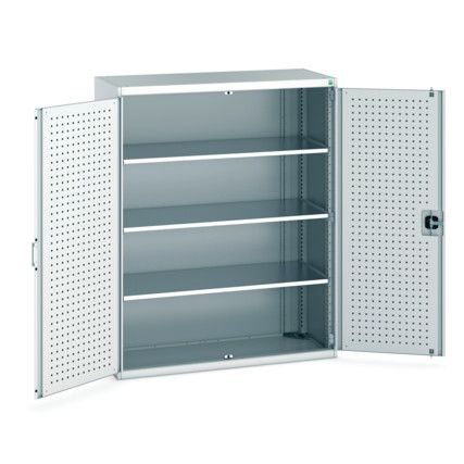 Cubio Storage Cabinet, 2 Perfo Doors, Light Grey, 1600 x 1300 x 525mm