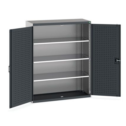 Cubio Storage Cabinet, 2 Perfo Doors, Anthracite Grey, 1600 x 1300 x 525mm