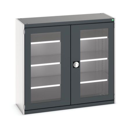 Cubio Storage Cabinet, 2 Clearview Doors, Anthracite Grey, 1200 x 1300 x 525mm