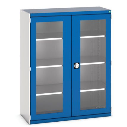 Cubio Storage Cabinet, 2 Clearview Doors, Blue, 1600 x 1300 x 525mm