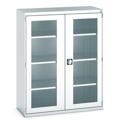 Cubio Storage Cabinet, 2 Clearview Doors, Light Grey, 1600 x 1300 x 525mm