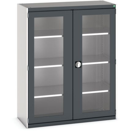 Cubio Storage Cabinet, 2 Clearview Doors, Anthracite Grey, 1600 x 1300 x 525mm