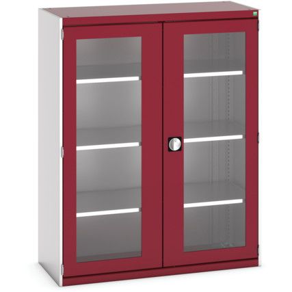 Cubio Storage Cabinet, 2 Clearview Doors, Red, 1600 x 1300 x 525mm