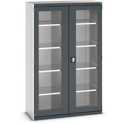 Cubio Storage Cabinet, 2 Clearview Doors, Anthracite Grey, 2000 x 1300 x 525mm