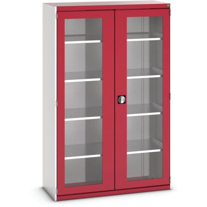 Cubio Storage Cabinet, 2 Clearview Doors, Red, 2000 x 1300 x 525mm