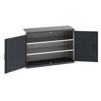 Cubio Storage Cabinet, 2 Perfo Doors, Anthracite Grey, 900 x 1300 x 525mm