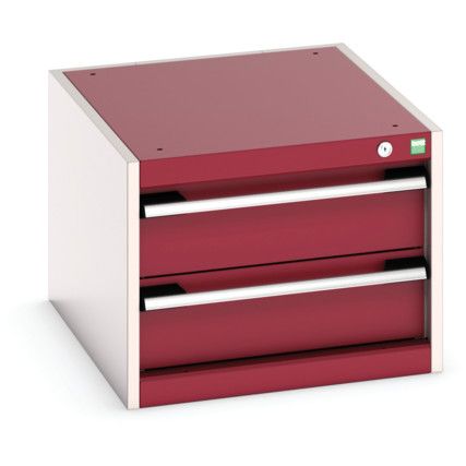 Cubio Drawer Cabinet, 2 Drawers, Light Grey/Red, 400 x 525 x 650mm