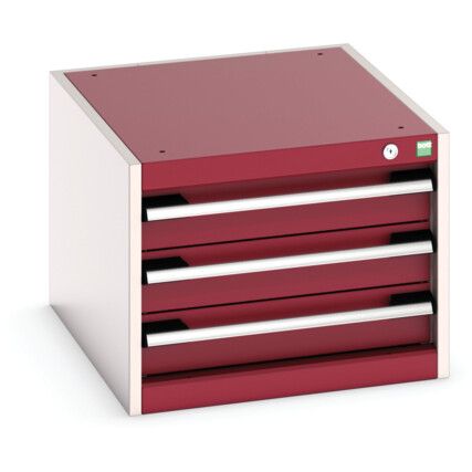 Cubio Drawer Cabinet, 3 Drawers, Light Grey/Red, 400 x 525 x 650mm