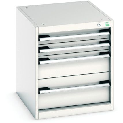 Cubio Drawer Cabinet, 4 Drawers, Light Grey, 600 x 525 x 650mm