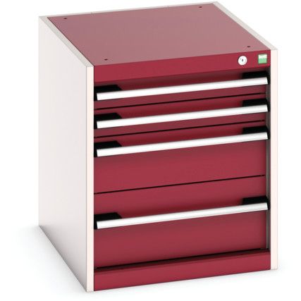 Cubio Drawer Cabinet, 4 Drawers, Light Grey/Red, 600 x 525 x 650mm