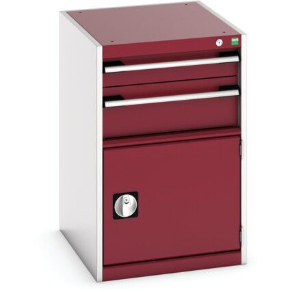 Cubio Drawer Cabinet, 2 Drawers, Light Grey/Red, 800 x 525 x 650mm