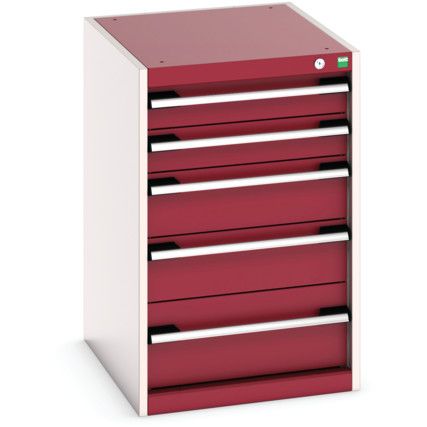 Cubio Drawer Cabinet, 5 Drawers, Light Grey/Red, 800 x 525 x 650mm