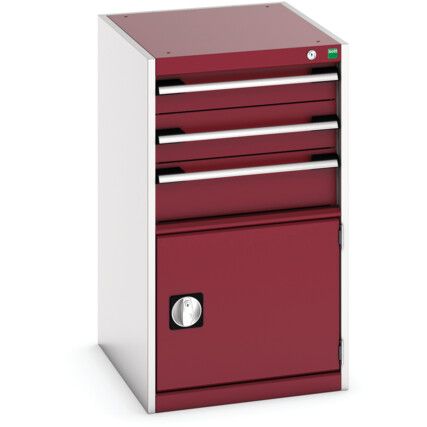 Cubio Drawer Cabinet, 3 Drawers, Light Grey/Red, 900 x 525 x 650mm