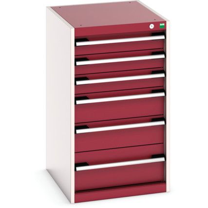 Cubio Drawer Cabinet, 6 Drawers, Light Grey/Red, 900 x 525 x 650mm