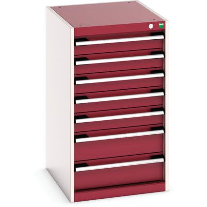 Cubio Drawer Cabinet, 7 Drawers, Light Grey/Red, 900 x 525 x 650mm