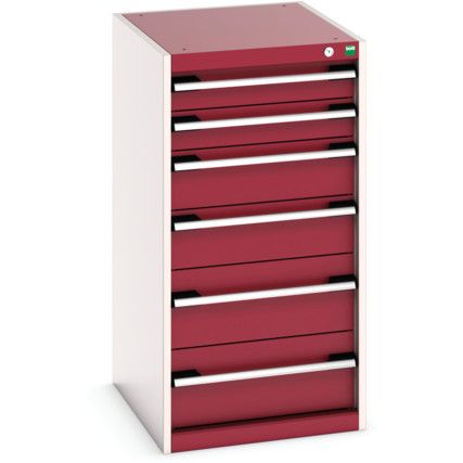 Cubio Drawer Cabinet, 6 Drawers, Light Grey/Red, 1000 x 525 x 650mm