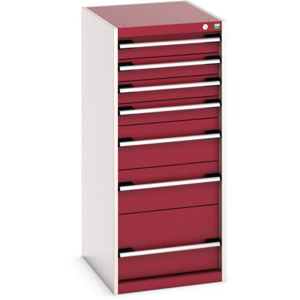 Cubio Drawer Cabinet, 7 Drawers, Light Grey/Red, 1200 x 525 x 650mm