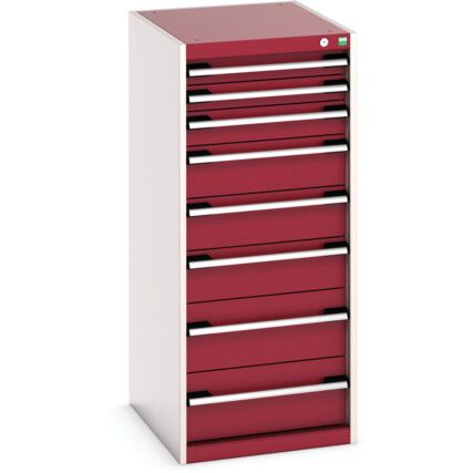 Cubio Drawer Cabinet, 8 Drawers, Light Grey/Red, 1200 x 525 x 650mm