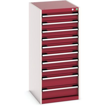 Cubio Drawer Cabinet, 10 Drawers, Light Grey/Red, 1200 x 525 x 650mm