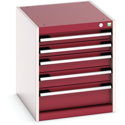 Cubio Drawer Cabinet, 5 Drawers, Light Grey/Red, 600 x 525 x 650mm