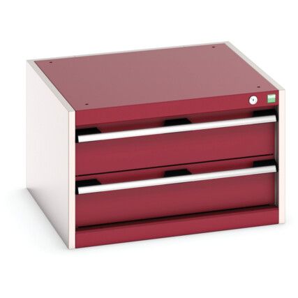 Cubio Drawer Cabinet, 2 Drawers, Light Grey/Red, 400 x 650 x 650mm