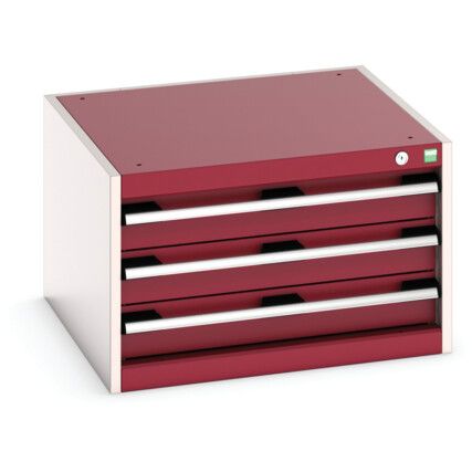 Cubio Drawer Cabinet, 3 Drawers, Light Grey/Red, 400 x 650 x 650mm